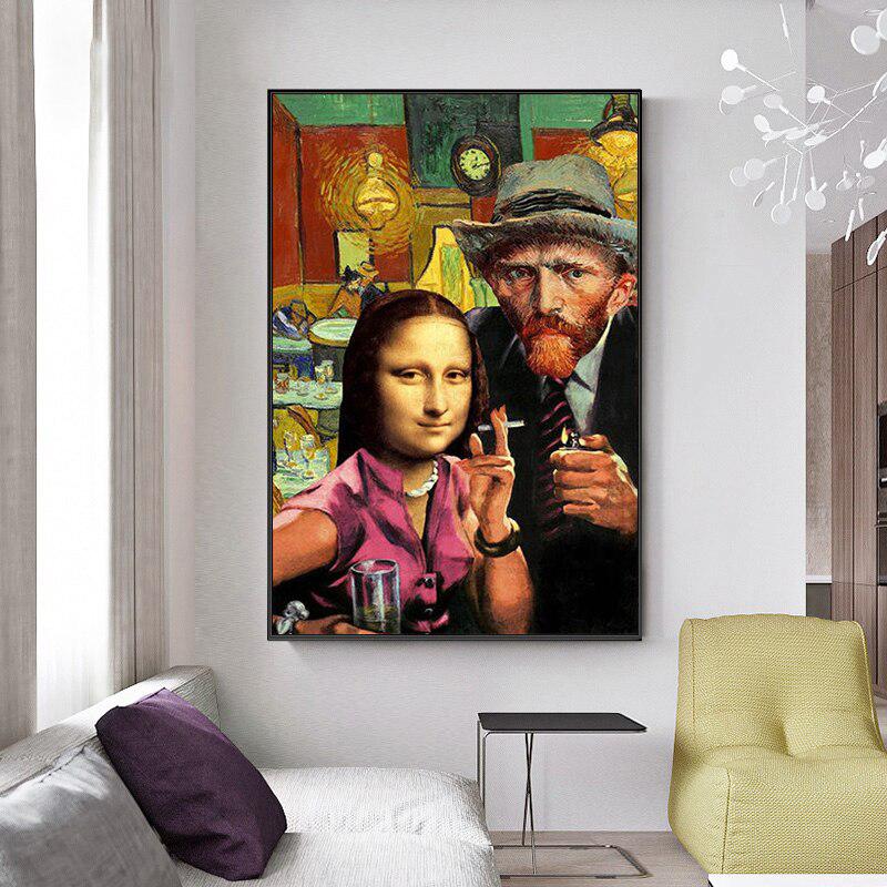 Wall Art Mona Lisa and Van Gogh Smoking Canvas Paintings | Posters for Living Room Home Decor